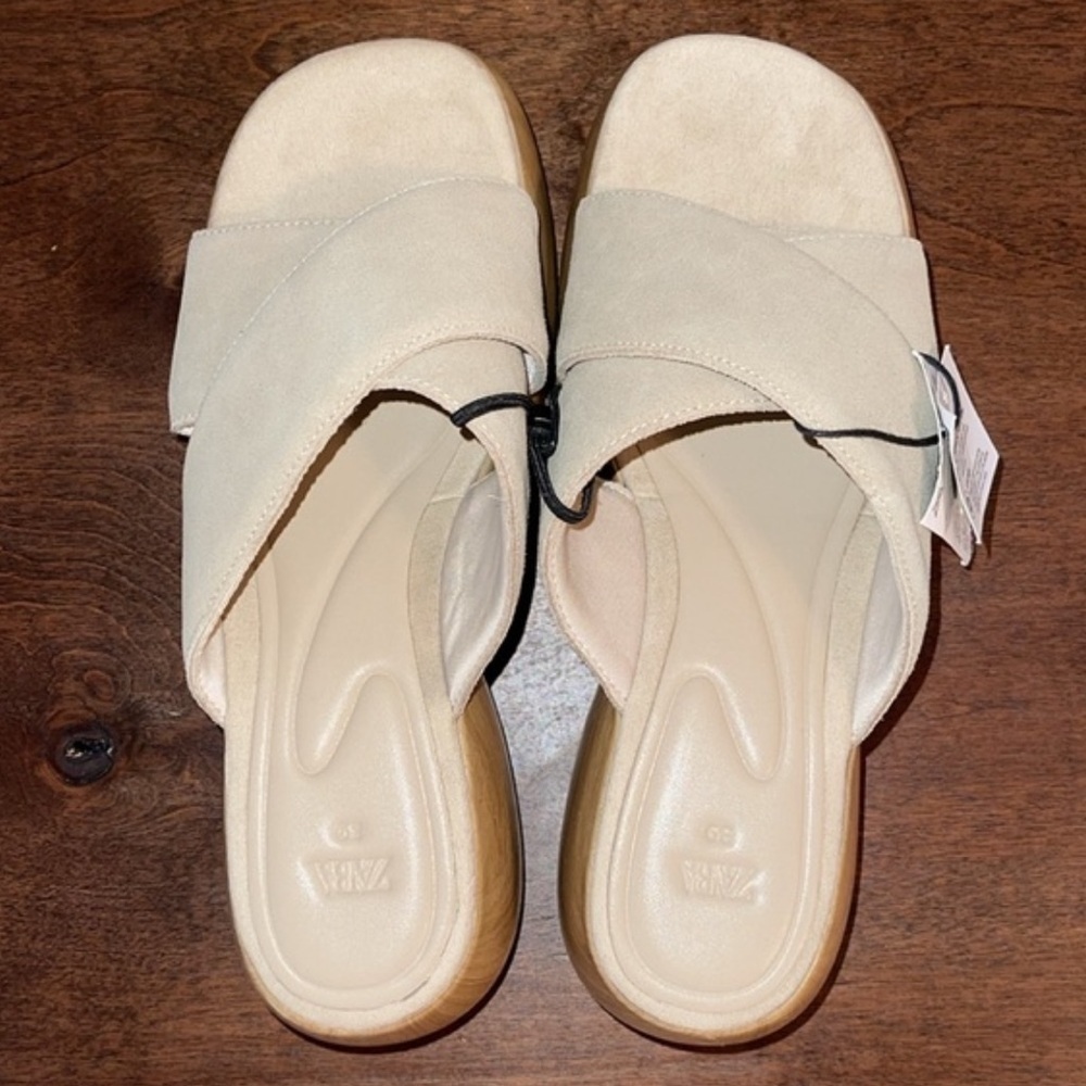 Zara Platform Tan Air Fit Cow Leather Upper Sandal Clogs Sz. 8 - Picture 10 of 15